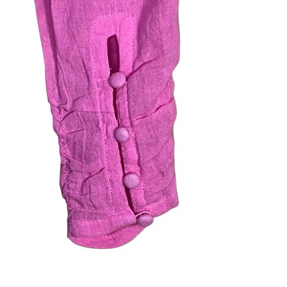 Free People Women’s Chloe Smocked Tie Neck Cotton Top in Pink Aurora Size XS - Picture 4 of 8